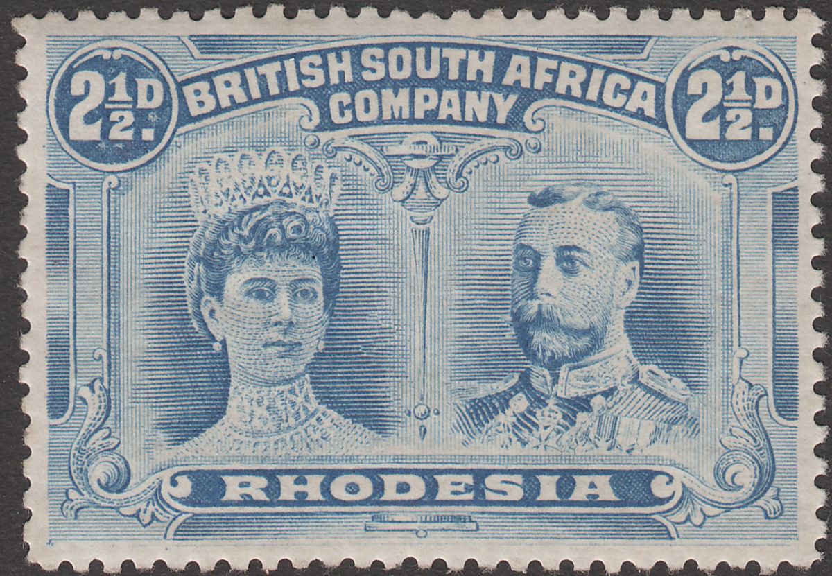 Rhodesia 1910 KGV Double Head 2½d Dull Blue? p14 Mint SG132 cat £35