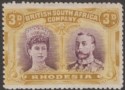 Click for more photos and details Rhodesia 1910 KGV Double Head 3d Brown-Purple and Ochre Mint SG134