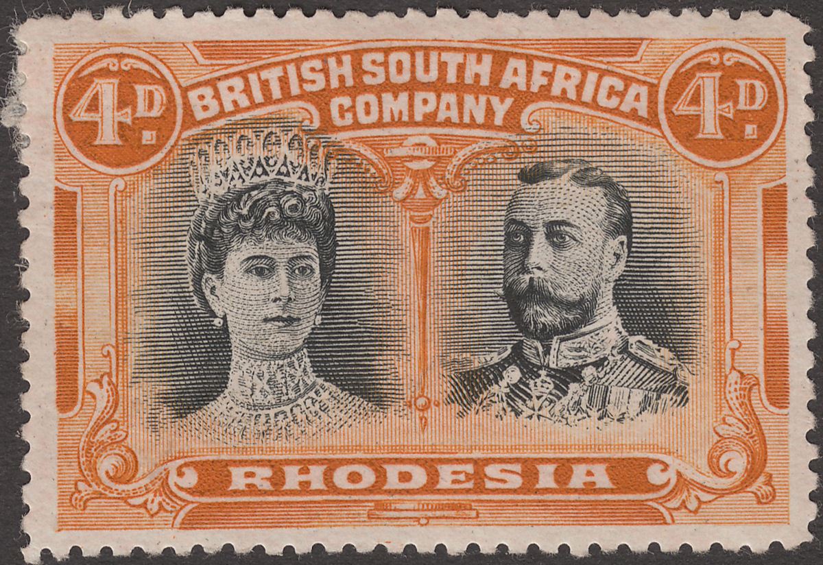 Rhodesia 1910 KGV Double Head 4d Black and Orange Mint SG140 cat £50