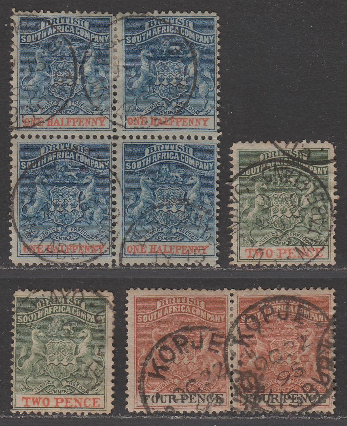 Rhodesia 1892 QV BSAC Small Arms Part Set to 4d Used