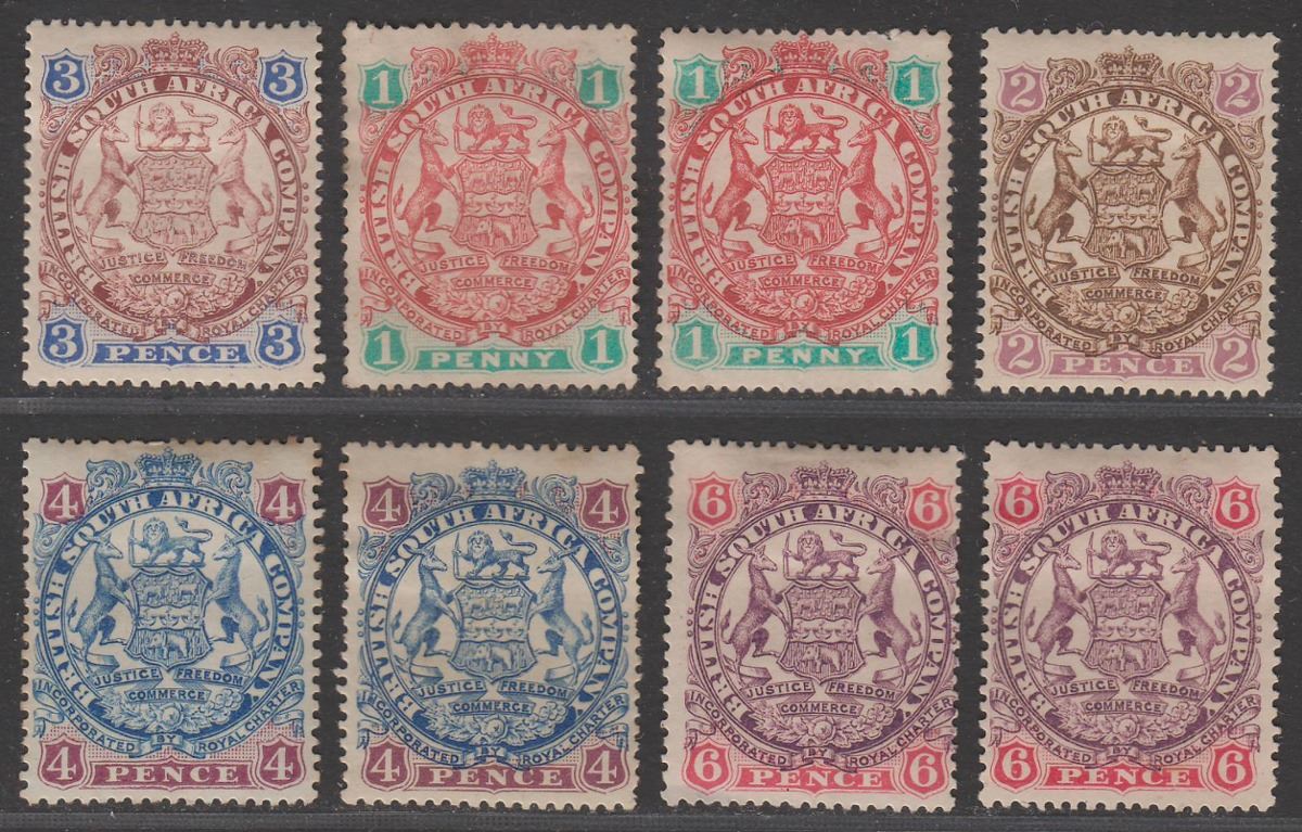 Rhodesia 1896 QV BSAC Large Arms Selection to 6d Mostly Mint with faults