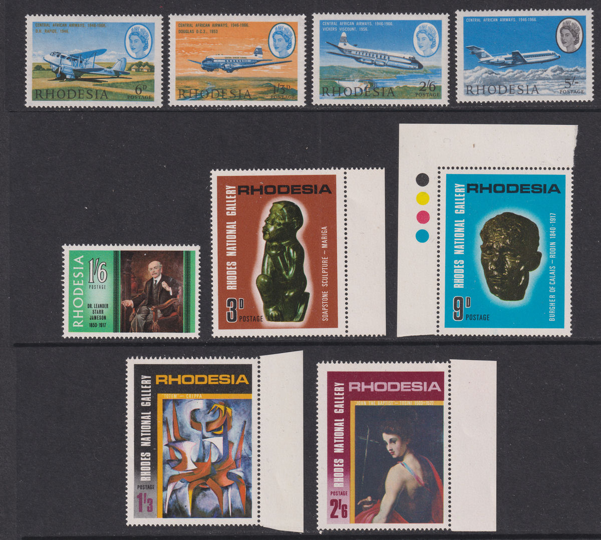 Rhodesia 1965-67 QEII Selection Mint inc Water Conservation, African Airways