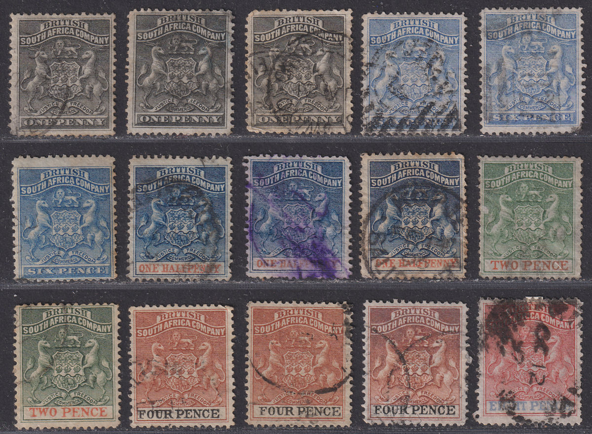 Rhodesia 1892-94 QV BSAC Small Arms Selection to 8d Used mixed condition
