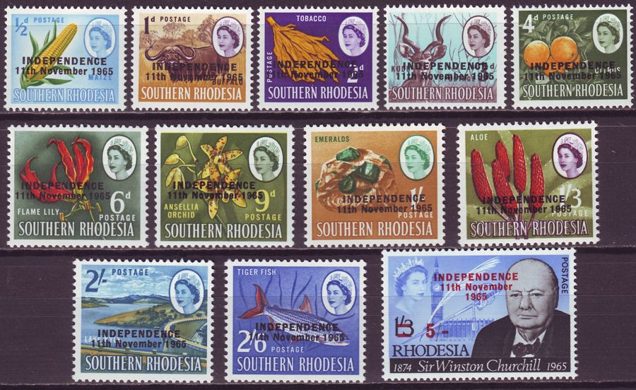 Rhodesia 1966 QEII Independence Overprint Set Mint SG359-373