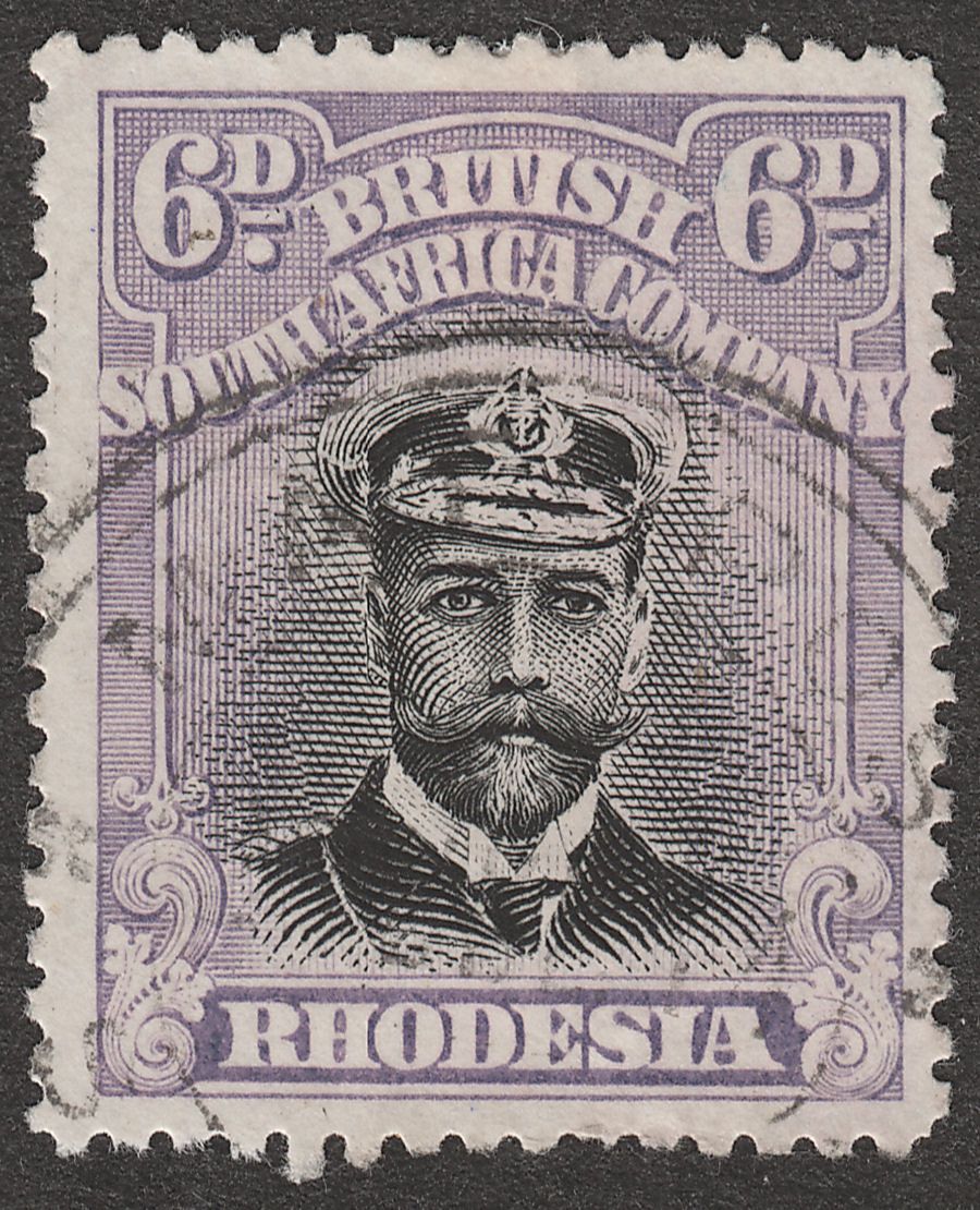 Rhodesia 1913 KGV Admiral 6d Black and Mauve Die I p15 Used SG217