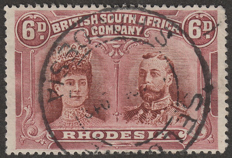 Rhodesia 1910 KGV Double Head 6d Brown and Mauve p15 Used SG176