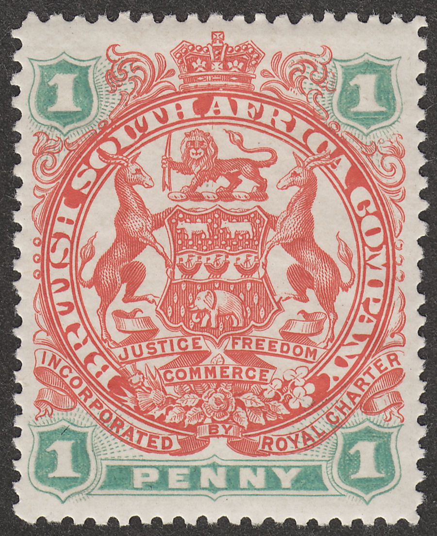 Rhodesia 1897 QV BSAC Large Arms 1d Scarlet and Emerald Mint SG67