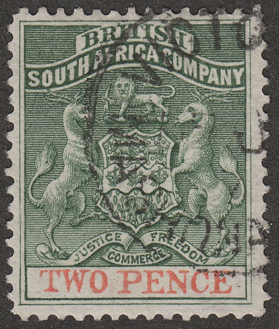 Rhodesia 1892 BSAC Bi Coloured Arms 2d Deep Dull Green and Vermilion Used SG20