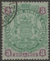 Rhodesia 1896 BSAC Large Arms 3sh Green and Mauve on Blue Used SG36