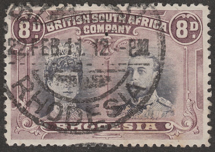 Rhodesia 1910 KGV Double Head 8d Grey-Black and Dull Purple p13½ Used SG185