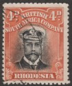 Rhodesia 1913 KGV Admiral 4d Black and Orange-Red Die I p15 Used SG216