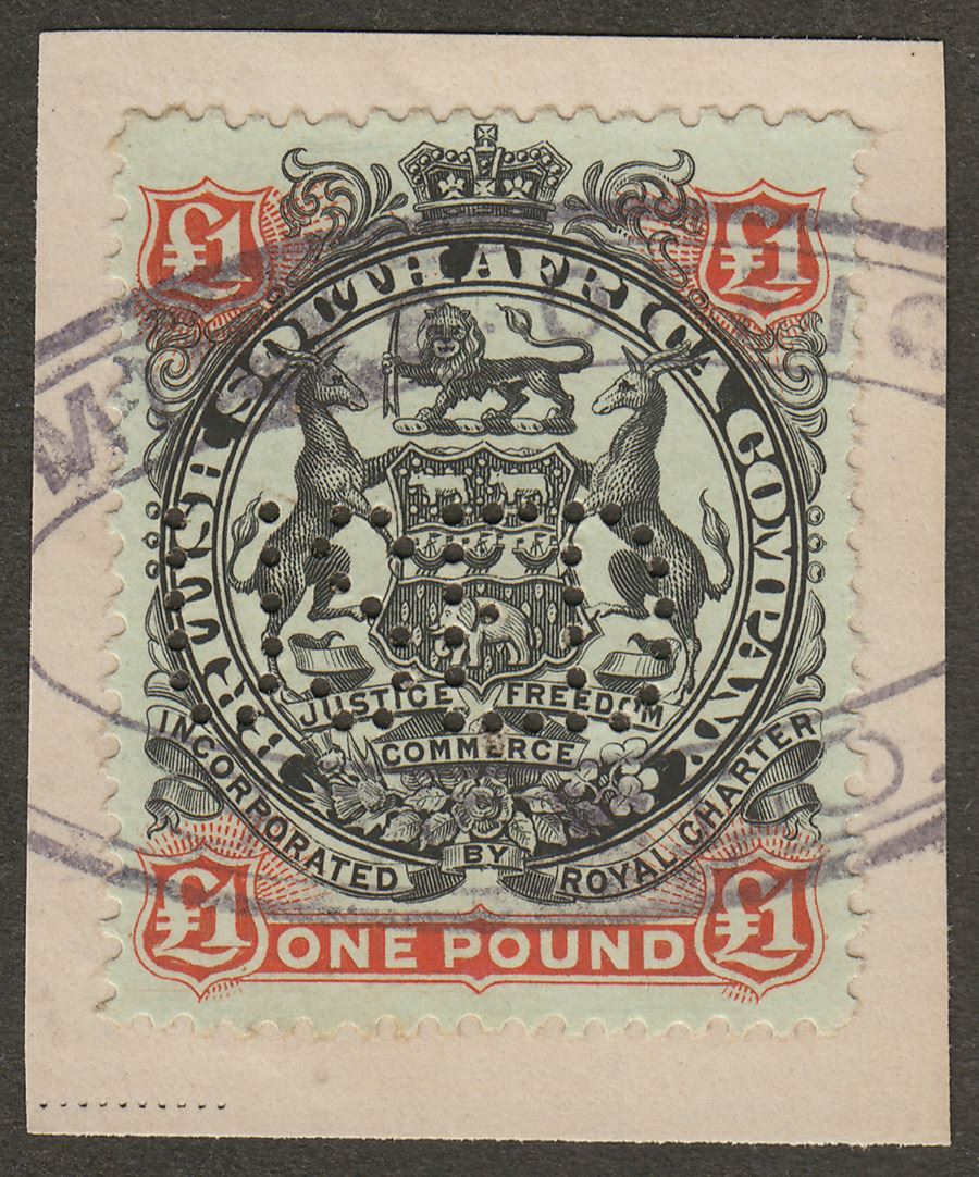 Rhodesia BSAC 1897 QV £1 Used Piece SG73 Fiscal MINES OFFICE GWELO Revenue