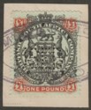 Click for more photos and details Rhodesia BSAC 1897 QV £1 Used Piece SG73 Fiscal MINES OFFICE GWELO Revenue
