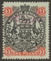 Click for more photos and details Rhodesia BSAC 1897 Large Arms QV £1 Used SG73 with Fiscal Date Perfin Revenue