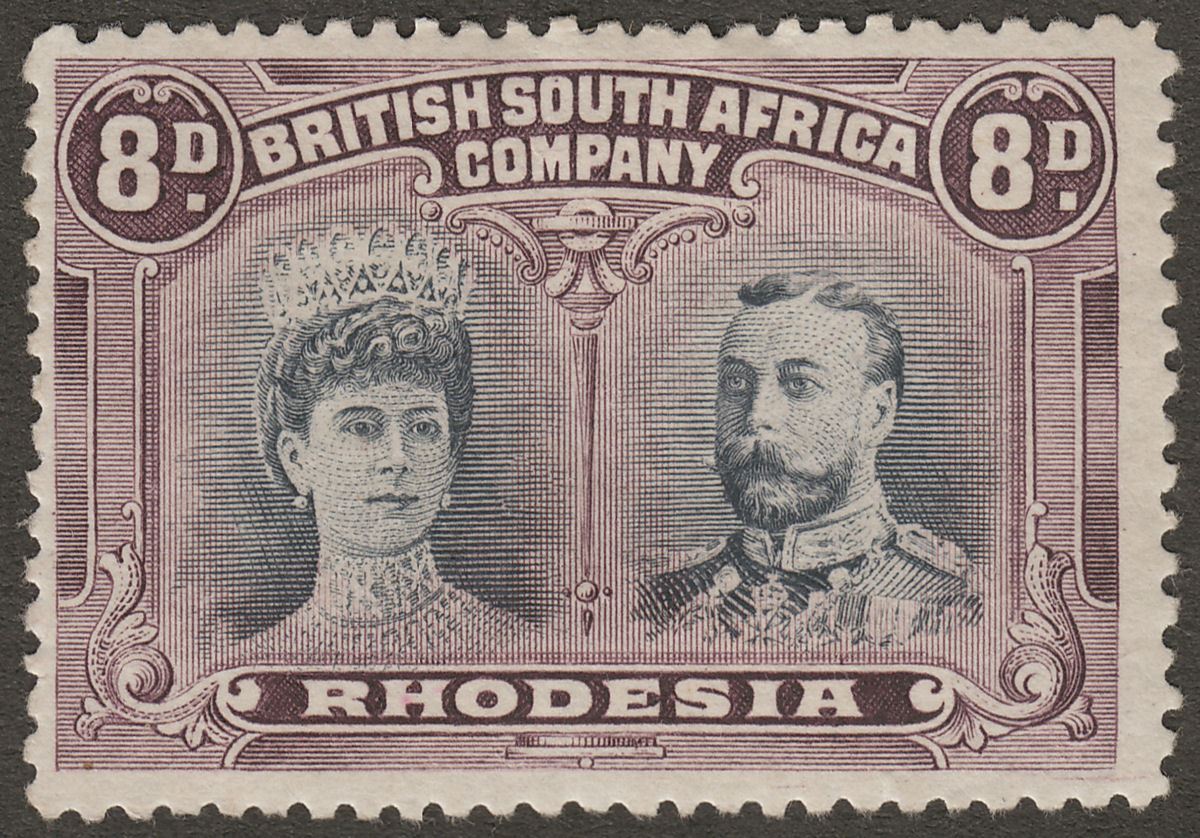 Rhodesia 1910 KGV Double Head 8d Grey-Black + Dull Purple p13½ Mint SG185 cat£60