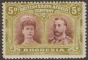Click for more photos and details Rhodesia 1910 KGV Double Head 5d Purple-Brown + Olive-Green Mint SG141 cat £65