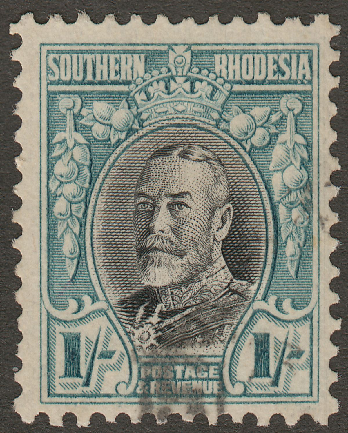 Southern Rhodesia 1935 KGV Field Marshal 1sh Black + Green Blue p11½ Used SG23a