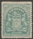 Click for more photos and details Rhodesia 1898 QV BSAC Mono Arms 10sh Grey-Green Mint SG89