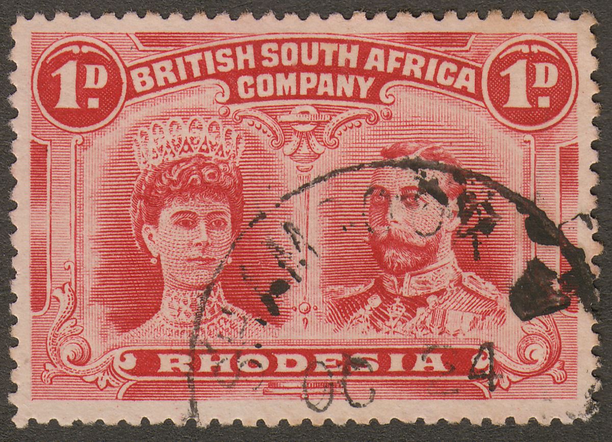 Rhodesia KGV Double Head 1d Used SHAMROCK M Skeleton Postmark Shamrock Mine