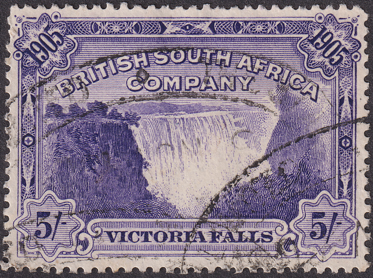 Rhodesia 1905 KEVII BSAC Victoria Falls 5sh Violet Fiscally Used SG99