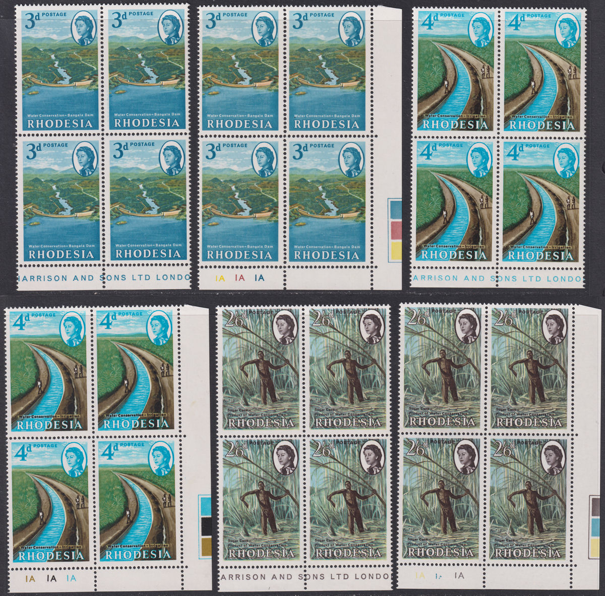 Rhodesia 1965 QEII Water Conservation Plate Imp Block Sets UM Mint SG354-356 MNH