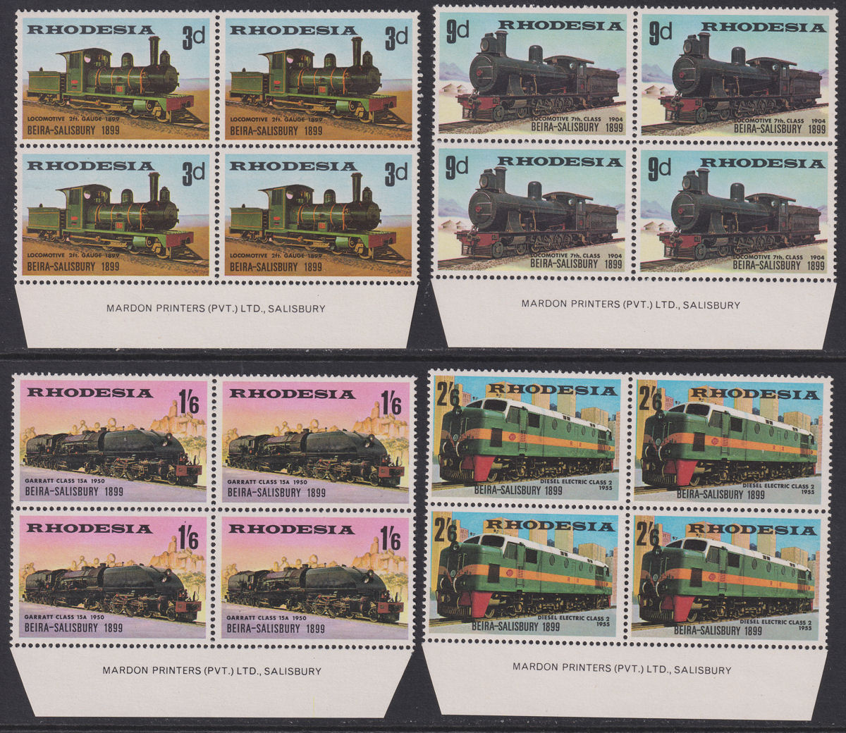 Rhodesia 1969 70th Anniv Beira-Salisbury Railway Imprint Blk Set Mint SG431-434