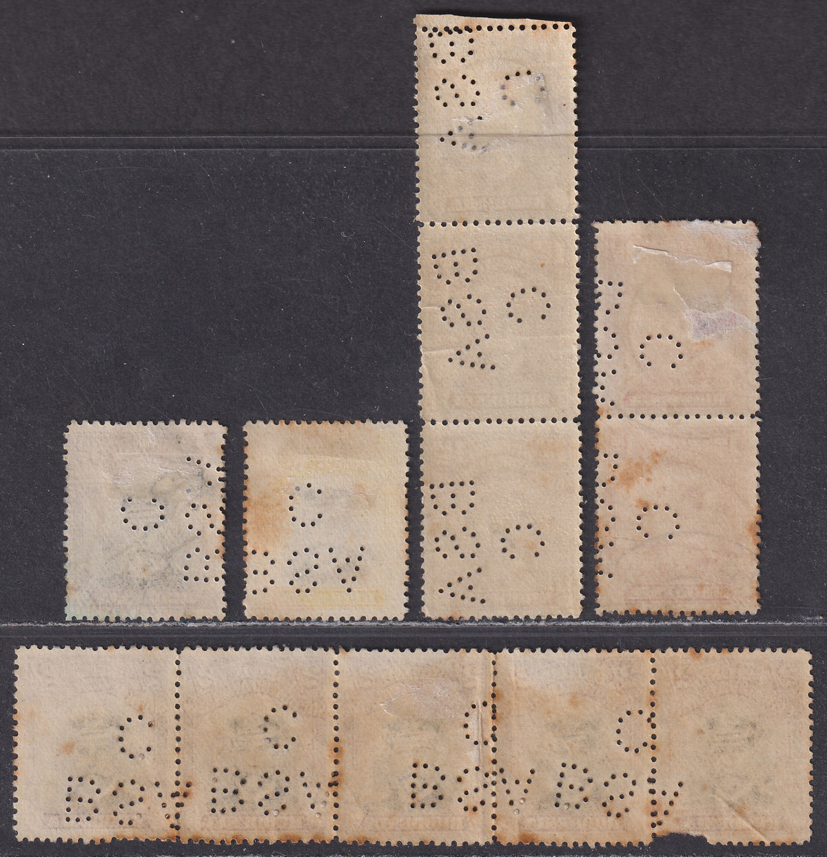 Rhodesia 1913-22 KGV Admiral BSAC Perfin Selection to 2sh Used - FAULTY