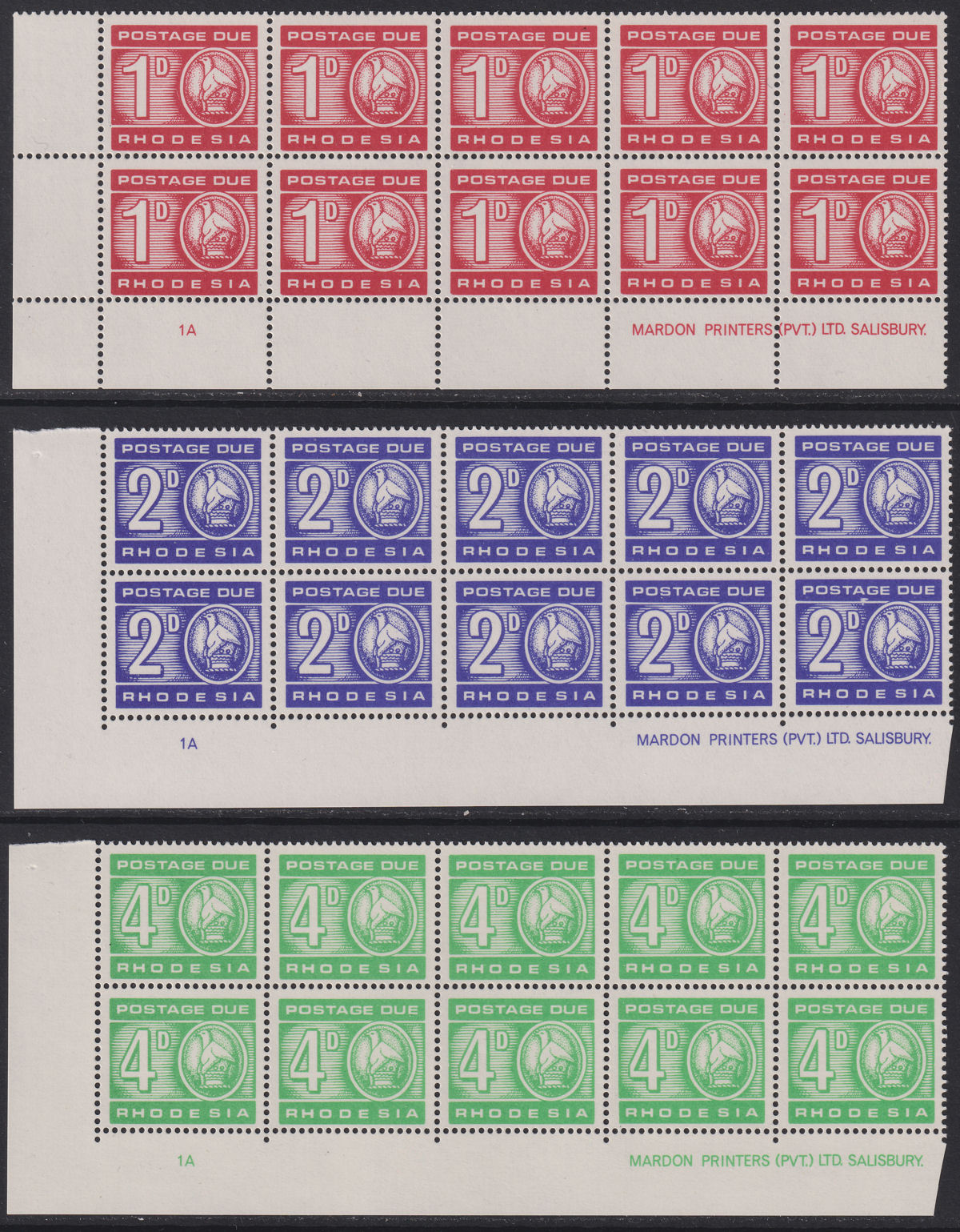 Rhodesia 1966 QEII Postage Due Imprint Block Set UM Mint SG D12-D17 cat £42