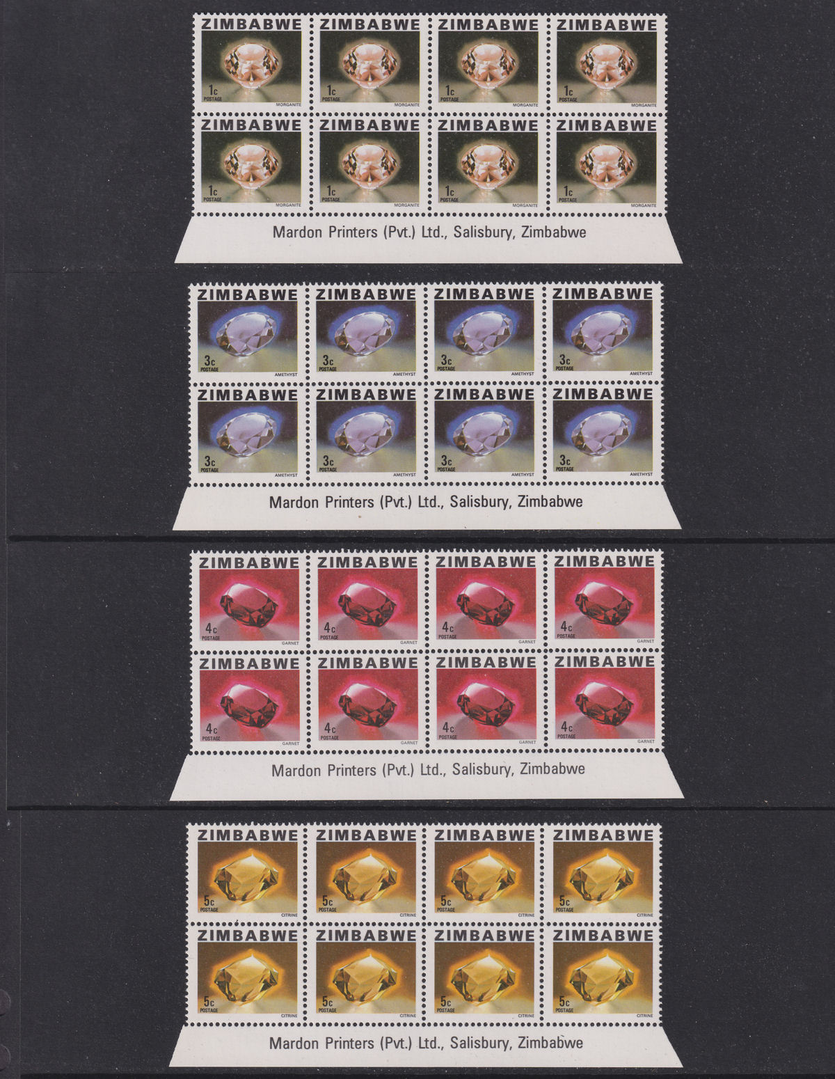Zimbabwe 1980 Gemstones, Animals, Waterfalls Imprint Block Set UM Mint SG576-590