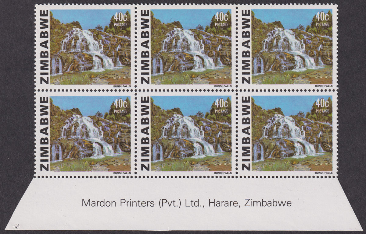 Zimbabwe 1983 Bundi Falls 40c Imprint Block of 6 UM Mint SG588a