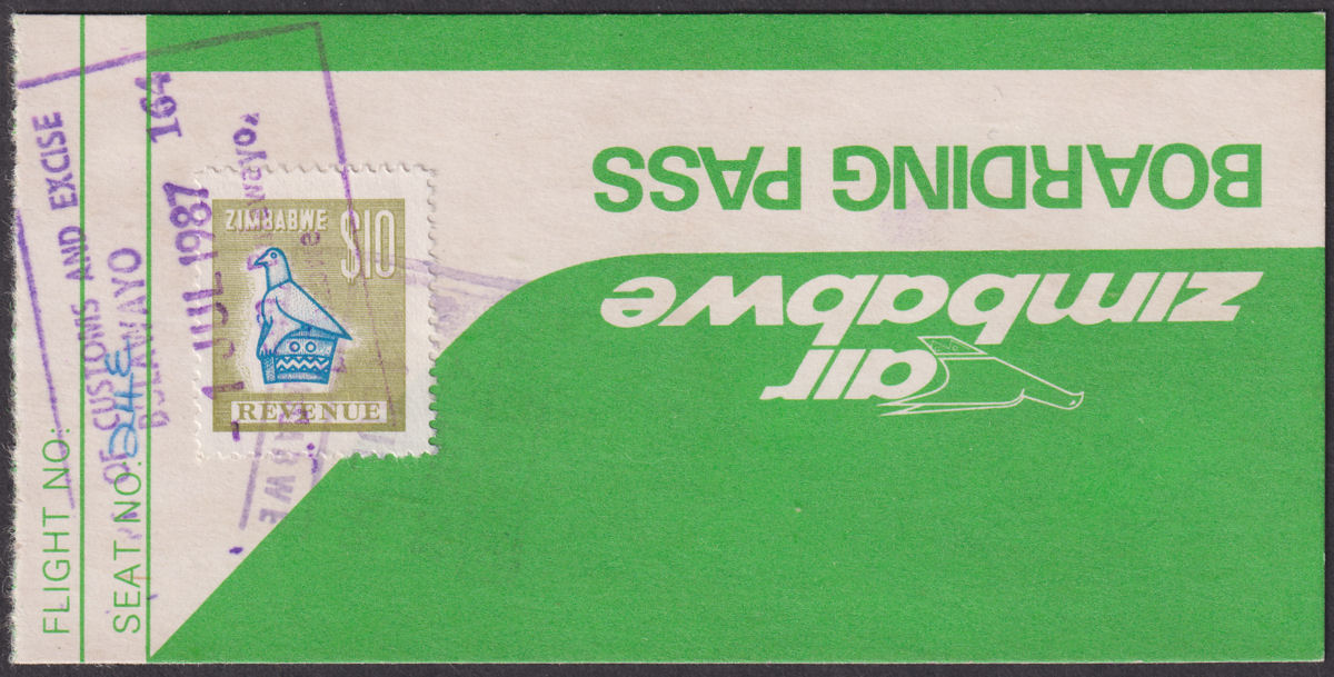 Zimbabwe 1981 Revenue $10 Used on Boarding Pass BF13