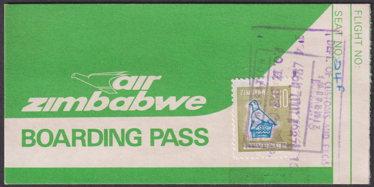 Zimbabwe 1981 Revenue $10 Used on Boarding Pass BF13