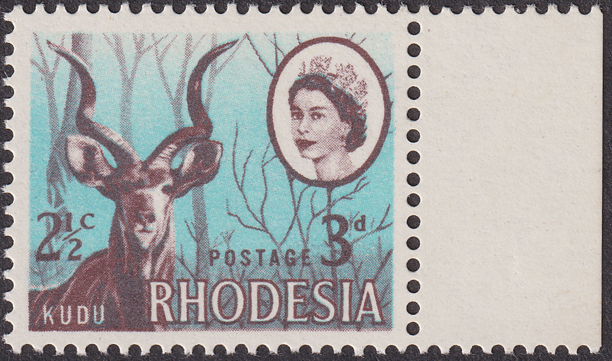 Rhodesia 1967 Dual Currency 3d/2½c Offset on Reverse Variety Mint SG408