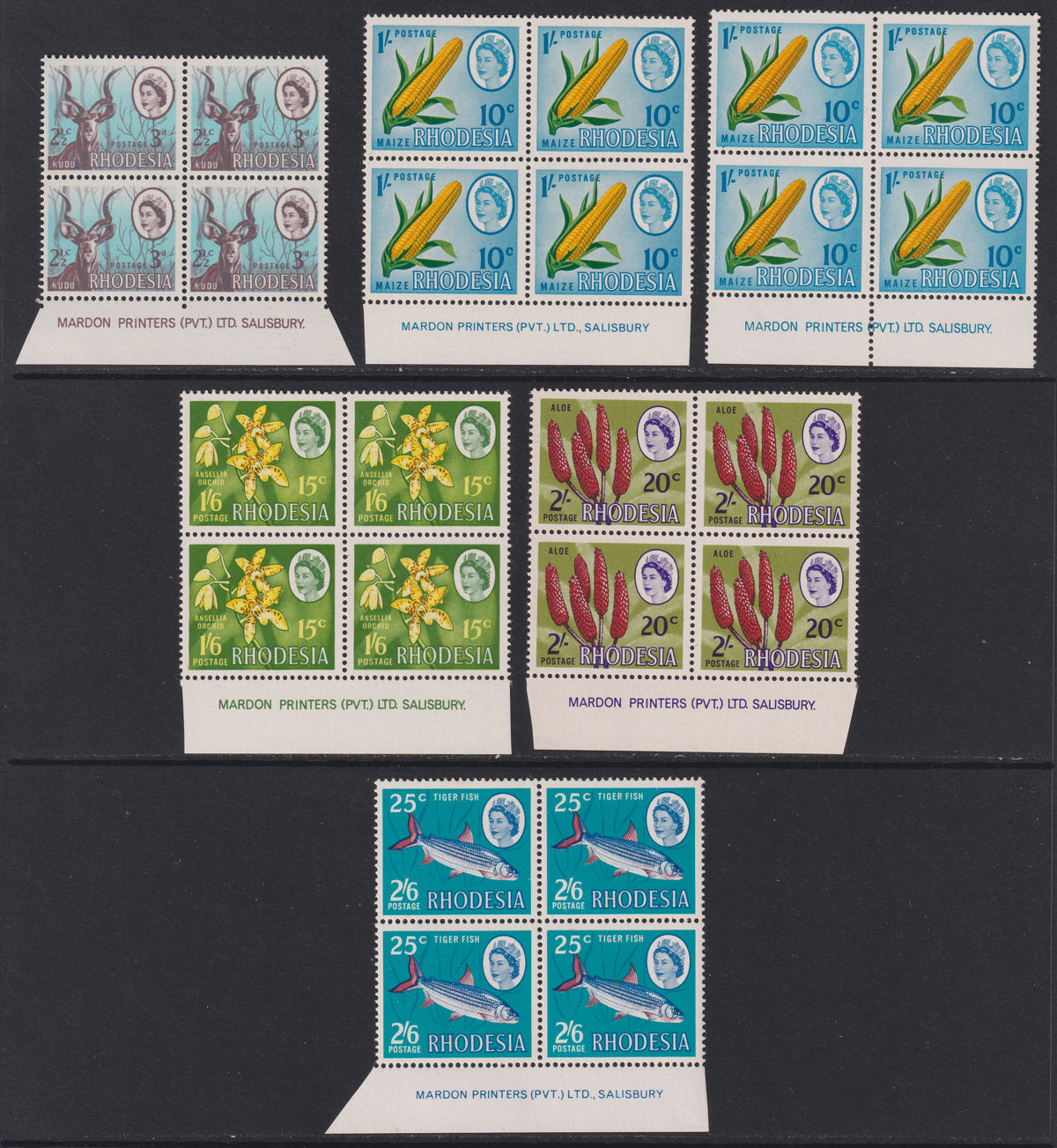 Rhodesia 1967-68 Dual Currency Imprint Block Set UM Mint SG408-412 cat £160 MNH