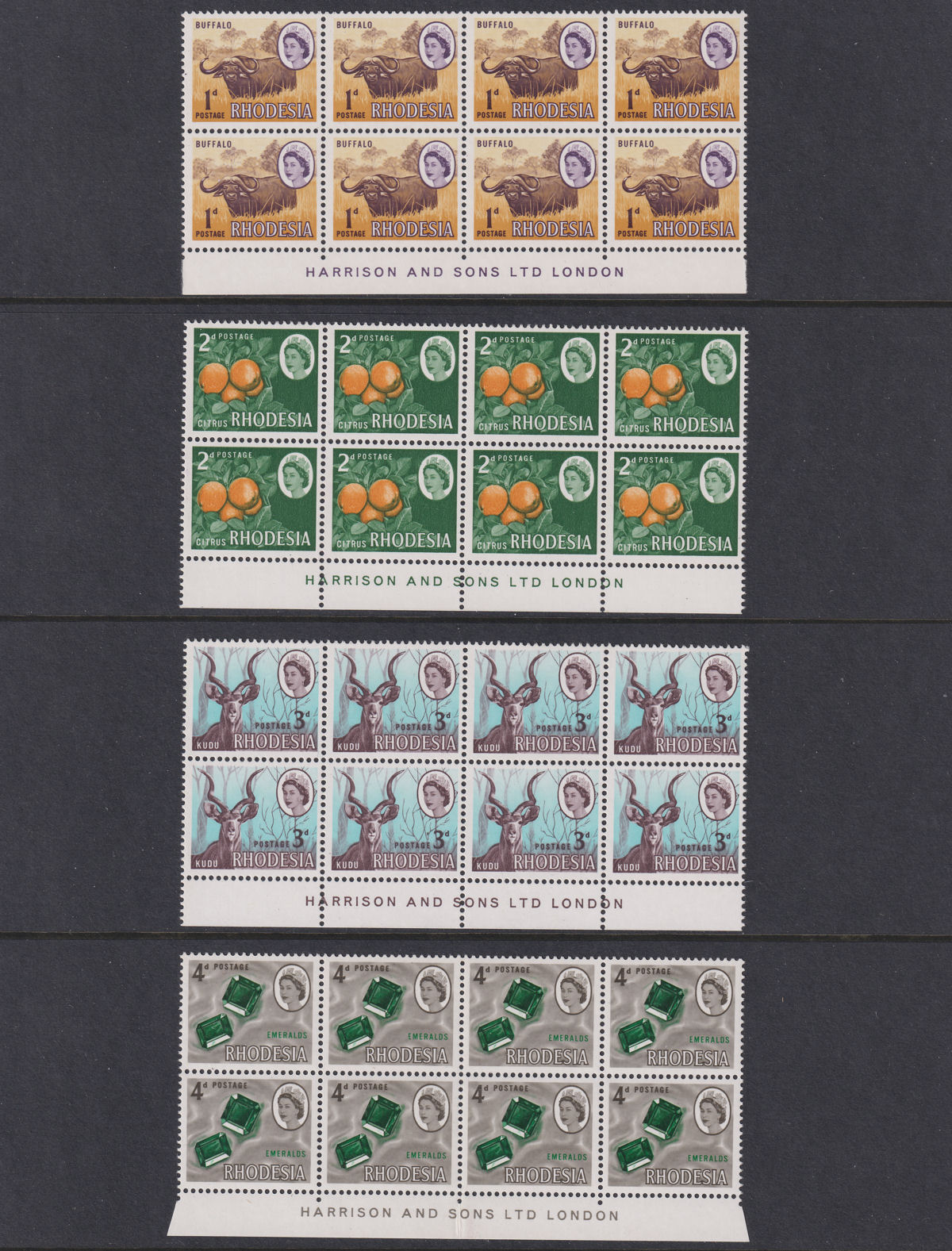 Rhodesia 1966 Harrison Definitive Block Set UM Mint SG374-387 cat £60 MNH