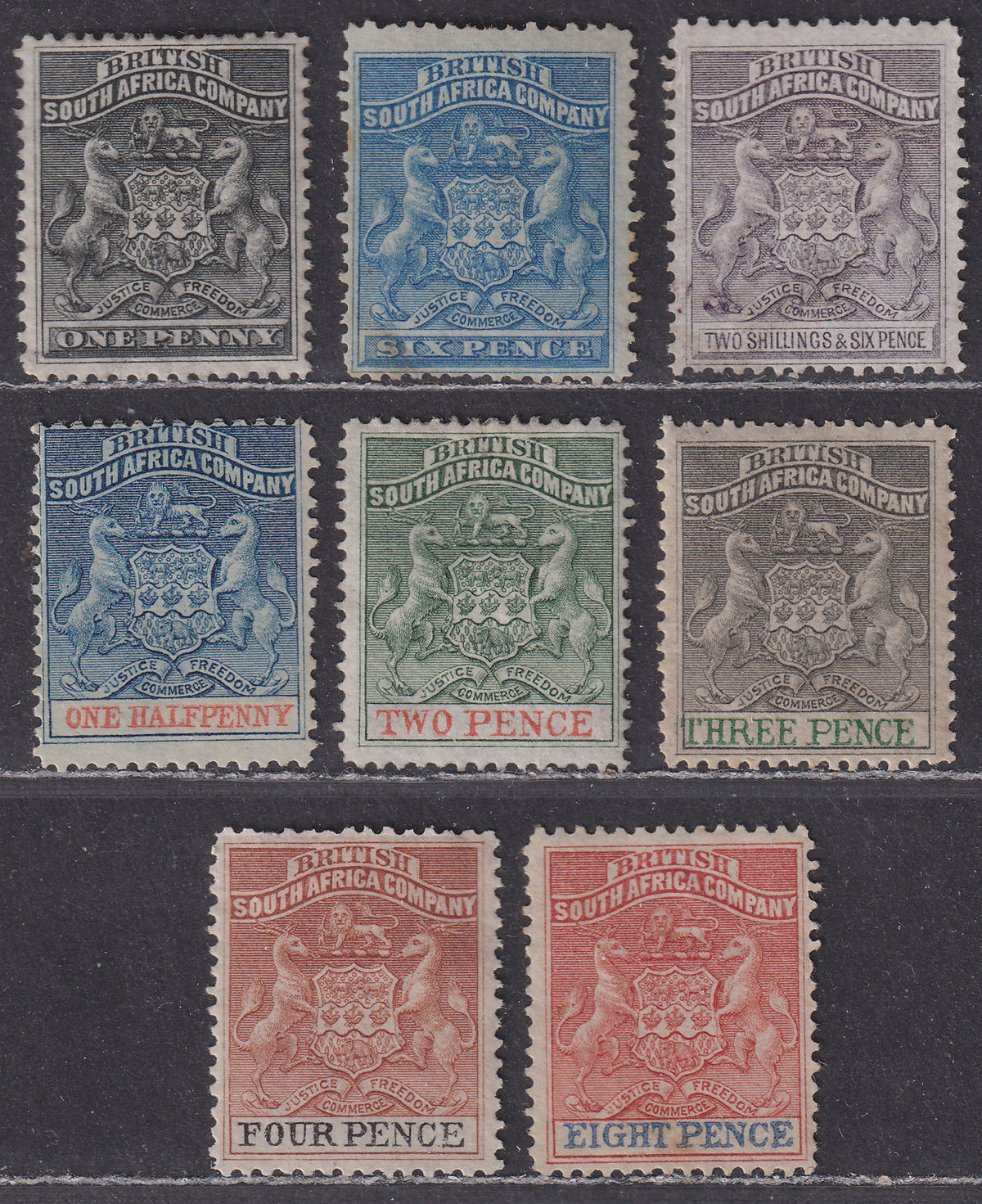 Rhodesia 1892-94 QV BSAC Small Arms Selection to 2sh6d Mint/Unused