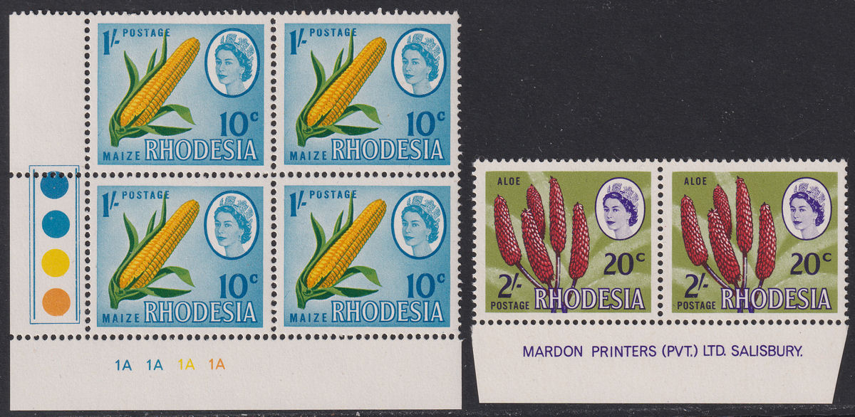 Rhodesia 1967 Dual Currency 1sh/10c Plate No Block / 2sh/20c Imprint Pair Mint