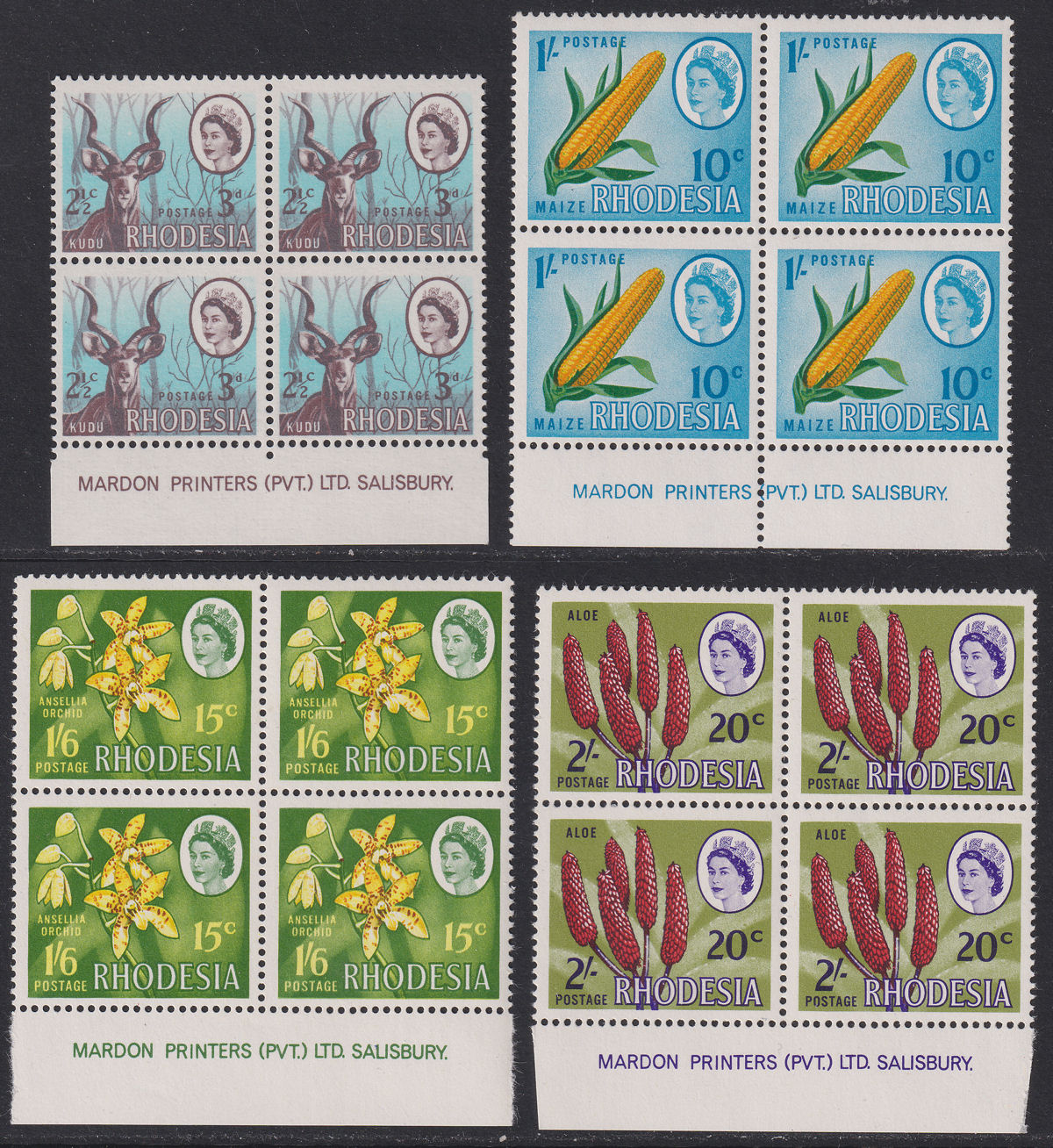 Rhodesia 1967-68 Dual Currency Imprint Block Set to 2sh/20c UM Mint SG408-411