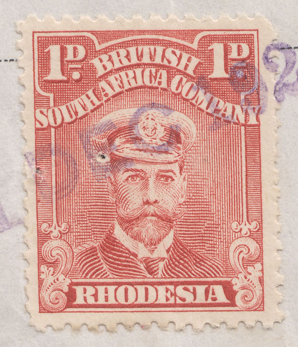 Rhodesia 1923 KGV Admiral 1d Fiscally Used on Globe and Phoenix Mine Receipt
