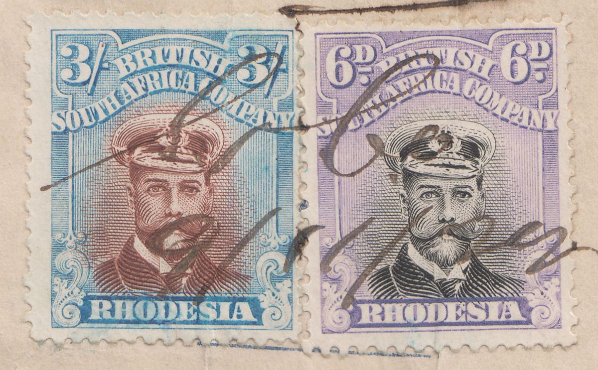Rhodesia 1922 KGV Admiral 3sh, 6d Fiscally Used on Guardian Assurance Co Receipt
