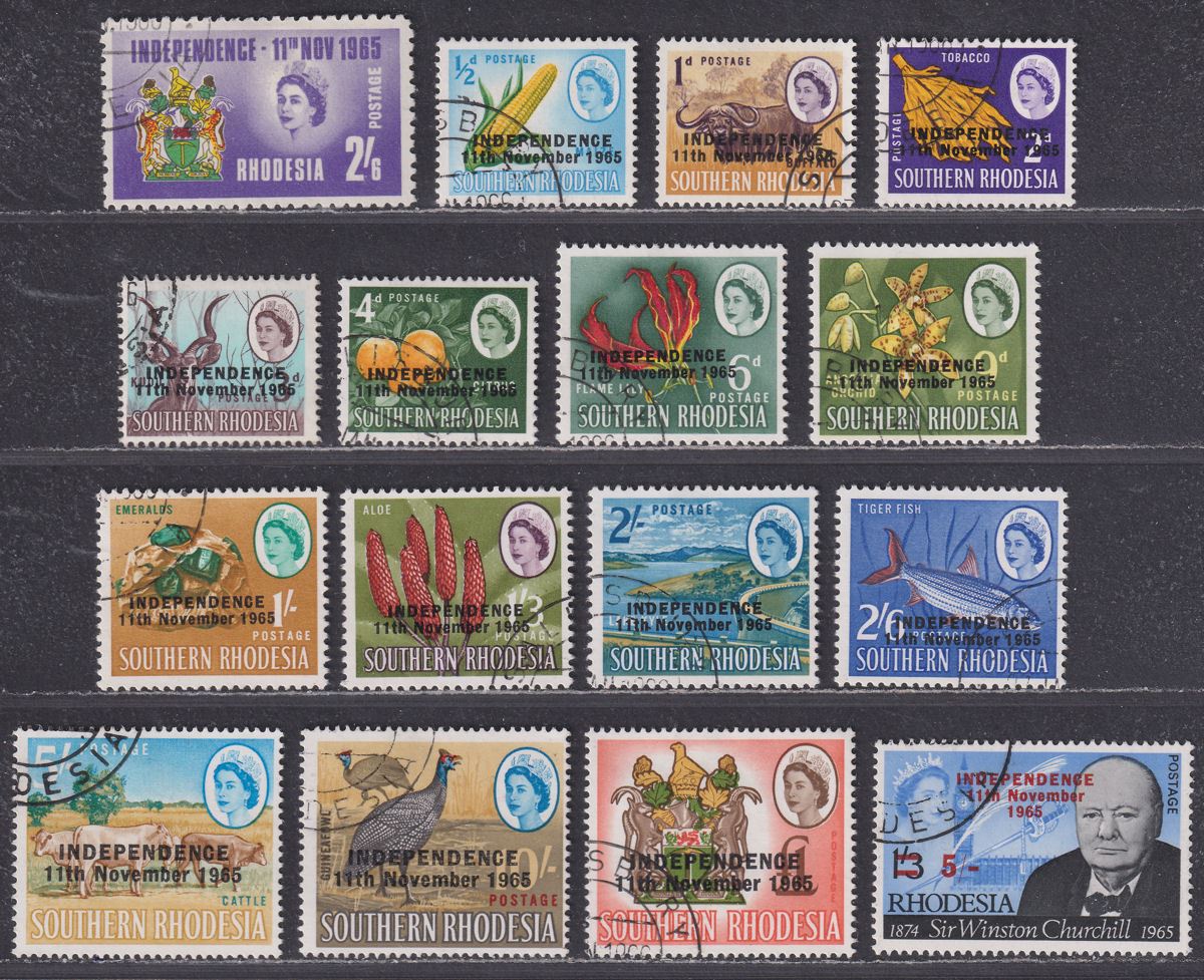 Rhodesia 1966 Independence Overprint Set Used SG359-373 cat £32