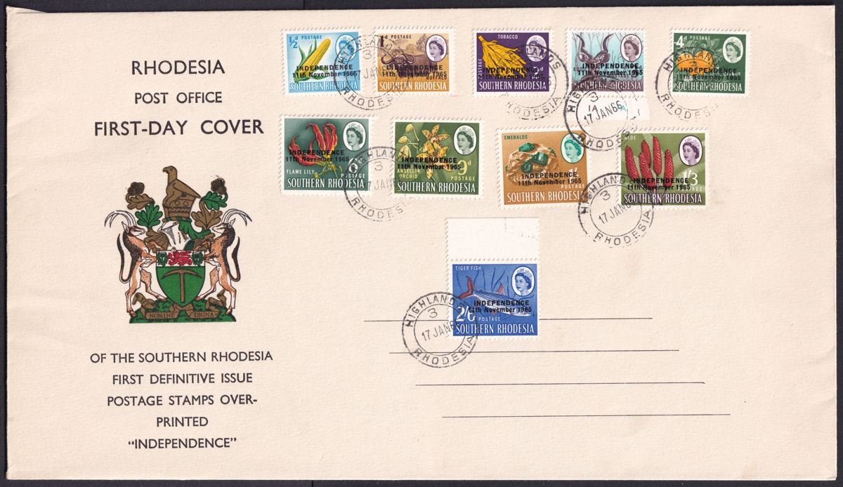 Rhodesia 1966 UDI Independence Opt Pt Set to 2sh6d First Day Cover HIGHLANDS Pmk