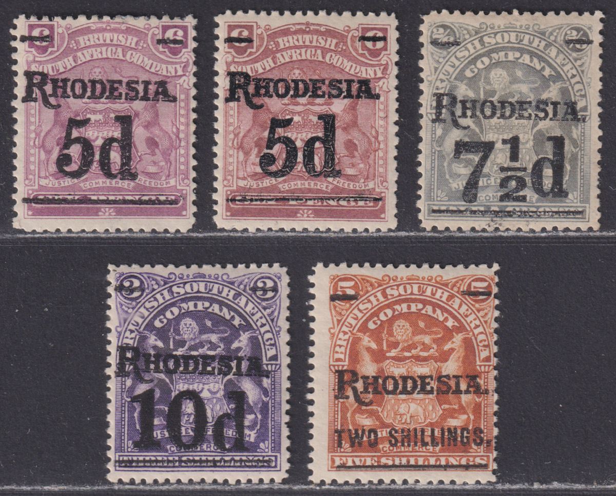 Rhodesia 1909 King Edward VII Mono Arms Surcharge Set Mint SG114-118 cat £50