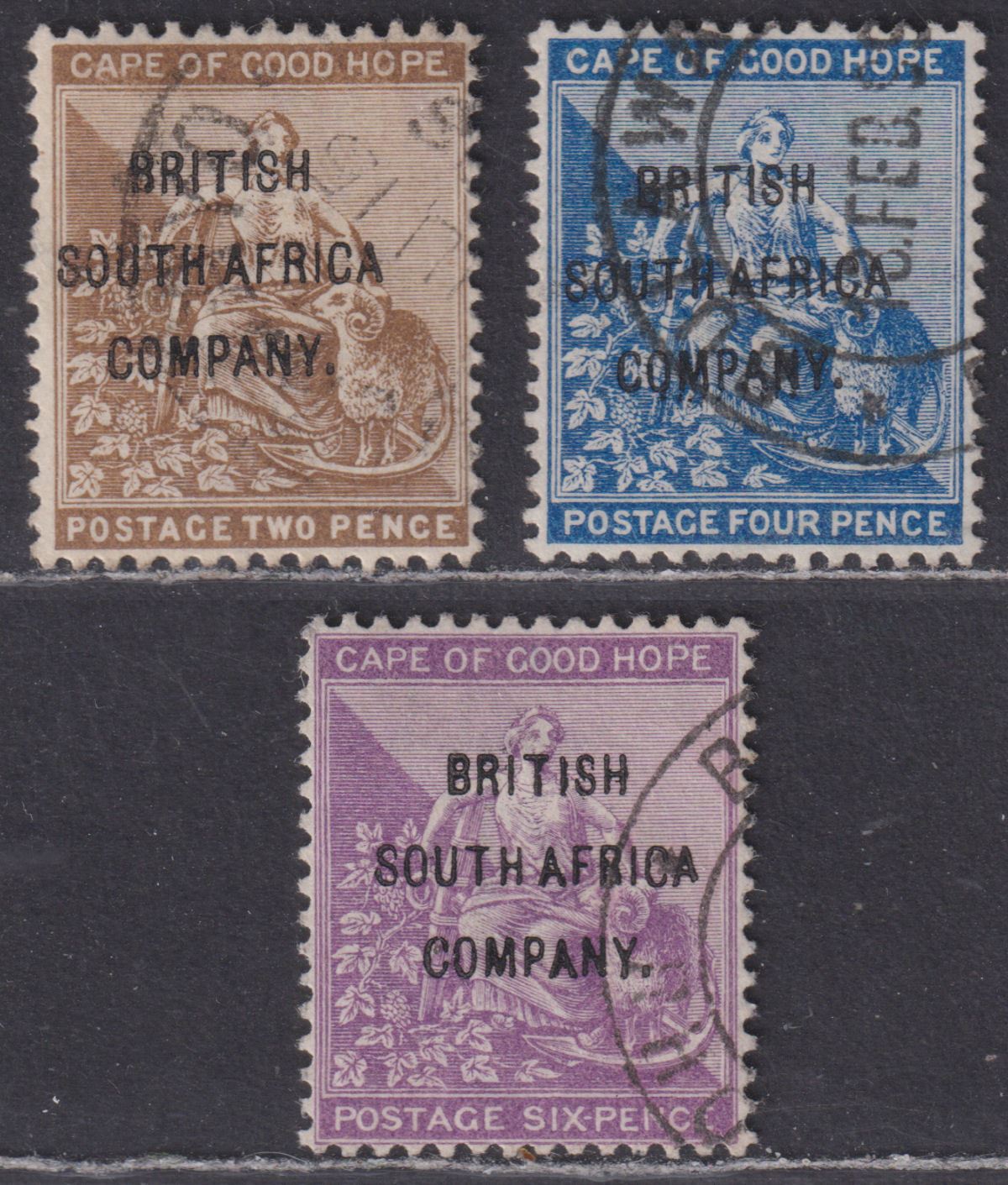 Rhodesia 1896 QV BSAC Overprint Part Set to 6d Used cat £128