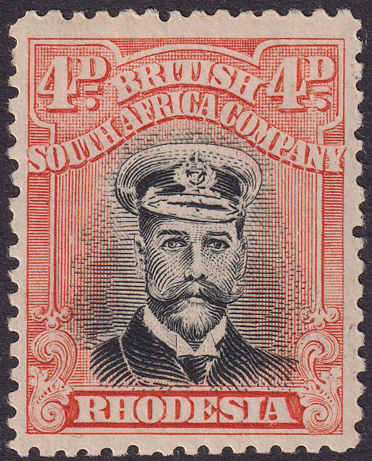 Rhodesia 1918 KGV Admiral 4d Black + Dull Red Die IIIB p14 Mint SG262 Plate 8 s3
