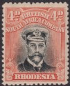 Click for more photos and details Rhodesia 1918 KGV Admiral 4d Black + Dull Red Die IIIB p14 Mint SG262 Plate 8 s3