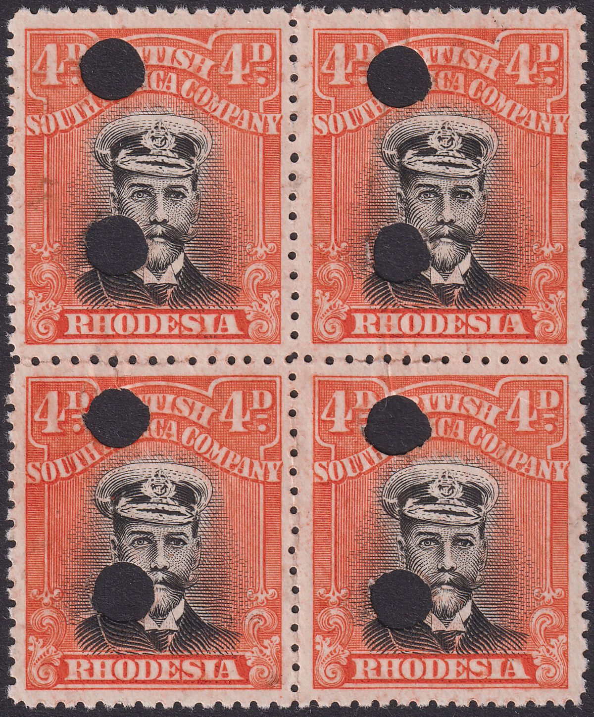 Rhodesia 1922 KGV Admiral 4d Black + Red Die IIIB p14 File Sheet Block SG294P