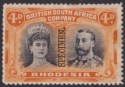 Click for more photos and details Rhodesia 1910 KGV SPECIMEN Double Head 4d Black and Orange Mint SG140s DAMAGED