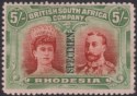Click for more photos and details Rhodesia 1910 KGV SPECIMEN Double Head 5sh Vermilion + Green Mint SG159s DAMAGED