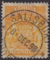 Click for more photos and details Rhodesia 1892 QV BSAC First Arms 5sh Orange-Yellow Used SG8 cat £65